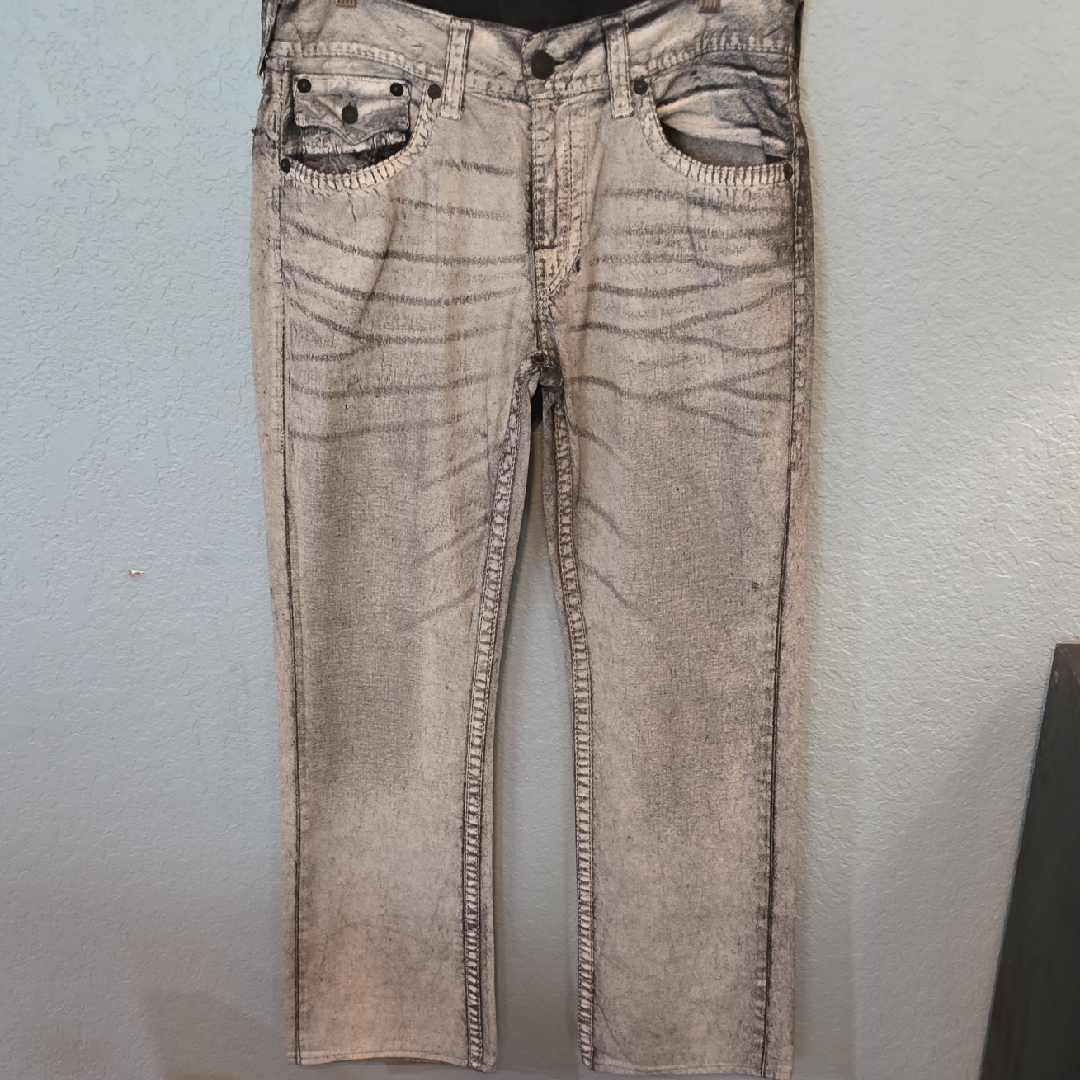 True Religion Men's Gray/Silver Straight Jeans